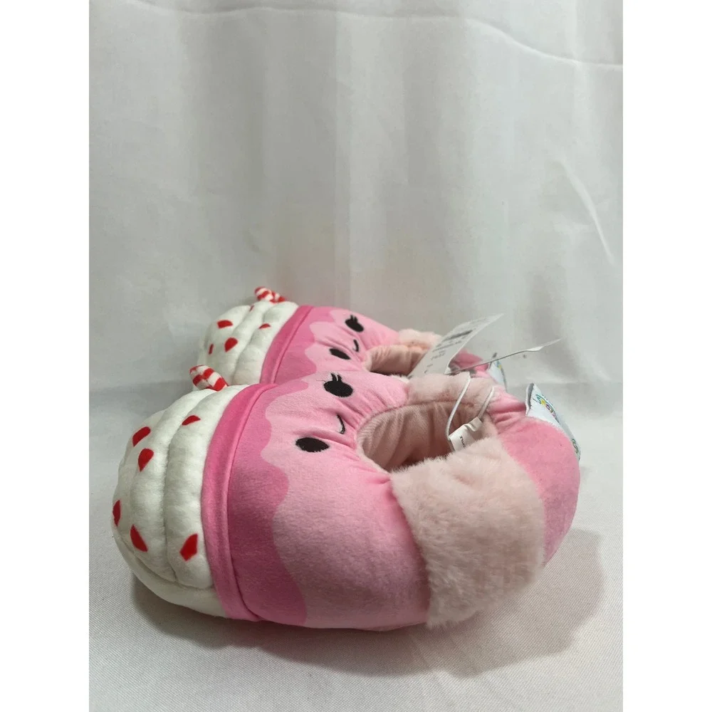 Squishmallows Peppermint Hot Cocoa Pink Plush Slippers‎ Kids Size 11/12 NWT